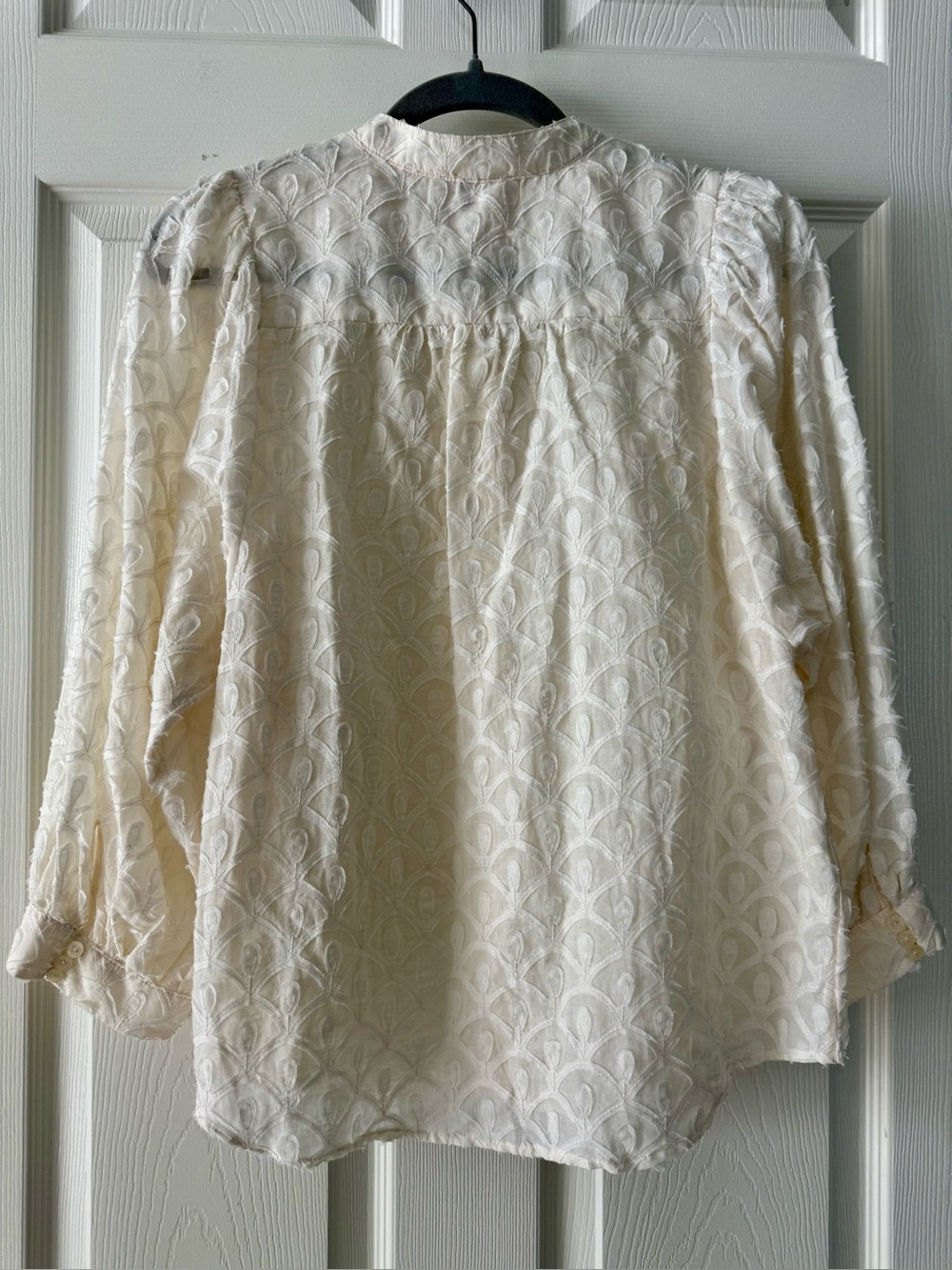NWT Anthropologie Pilcro Textured Scalloped Button Down Blouse Shirt Ivory M - Picture 2 of 9